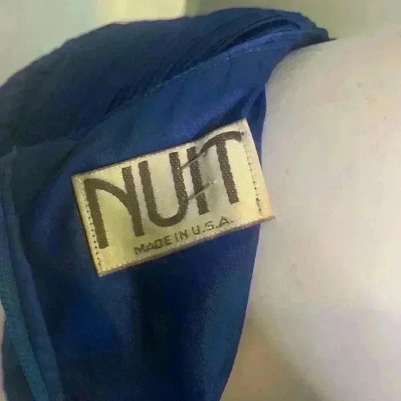 Nuit Vintage 80s Crepe Dress 10 Sequin Wasp Belt Blue Longsleeve Cocktail Formal - Picture 6 of 13